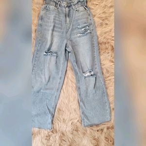 High Waisted Ripped Detail Palazzo Jeans